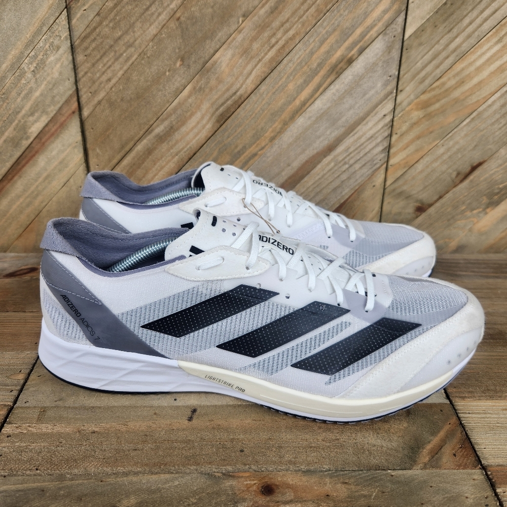 Adidas Adizero Adios 7 Mens Athletic Running Shoes Size 13 White Black GX6646